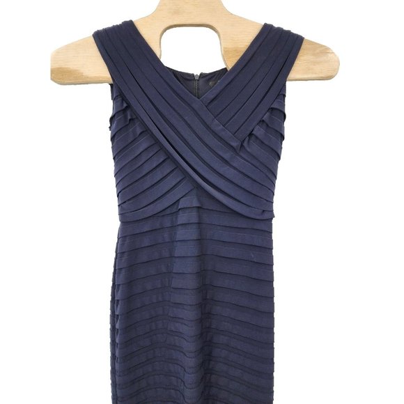 Adrianna Papell Tiered Scalloped Dress Womens Size 10 Blue Party Stretch Bodycon - Picture 3 of 8